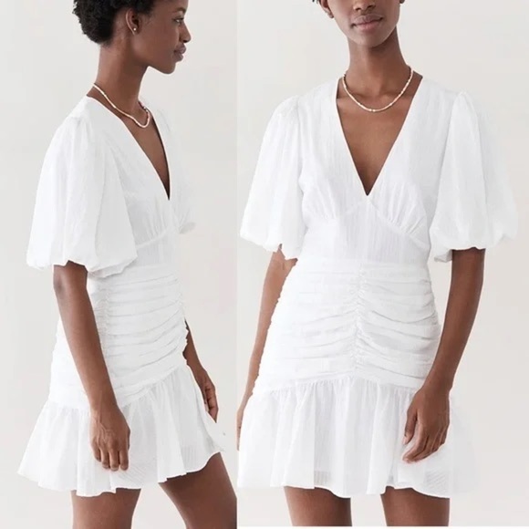MinkPink Mini White Rouched Dress Small - Picture 1 of 7